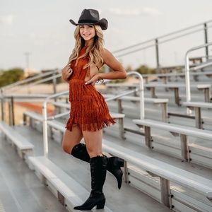 Cowgirl Burnt Orange Fringe Dress